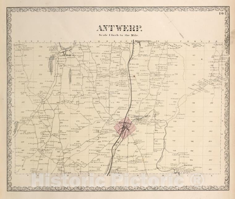 Historic Map - 1864 Jefferson County (N.Y.), Antwerp. - Vintage Wall Art