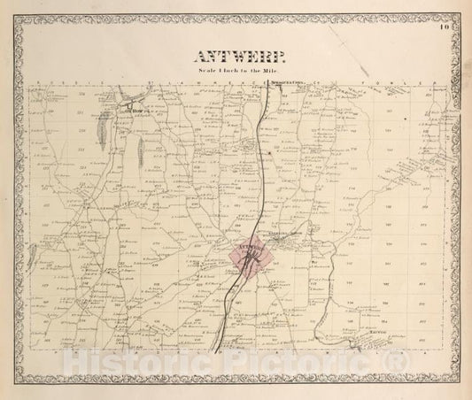 Historic Map - 1864 Jefferson County (N.Y.), Antwerp. - Vintage Wall Art