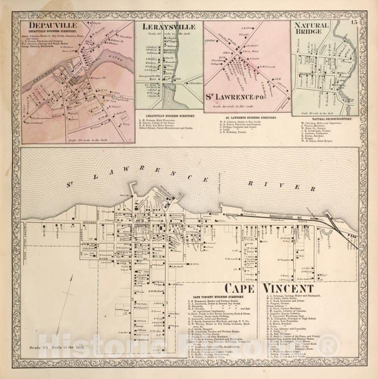Historic 1864 Map - Depauville [Village]; Leraysville [Village]; Leraysville Busines - Vintage Wall Art