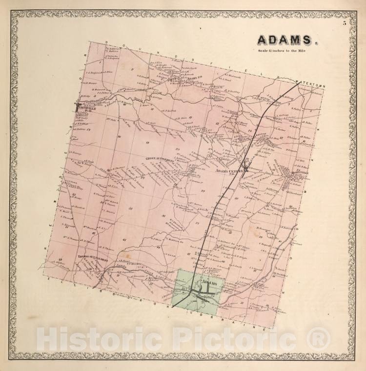 Historic Map - 1864 Jefferson County (N.Y.), Adams. - Vintage Wall Art