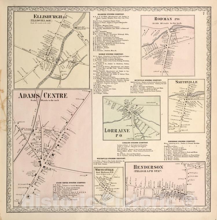 Historic 1864 Map - Ellisburgh P.O. (Ellisvillage) [Village]; Ellisburgh Business D - Vintage Wall Art