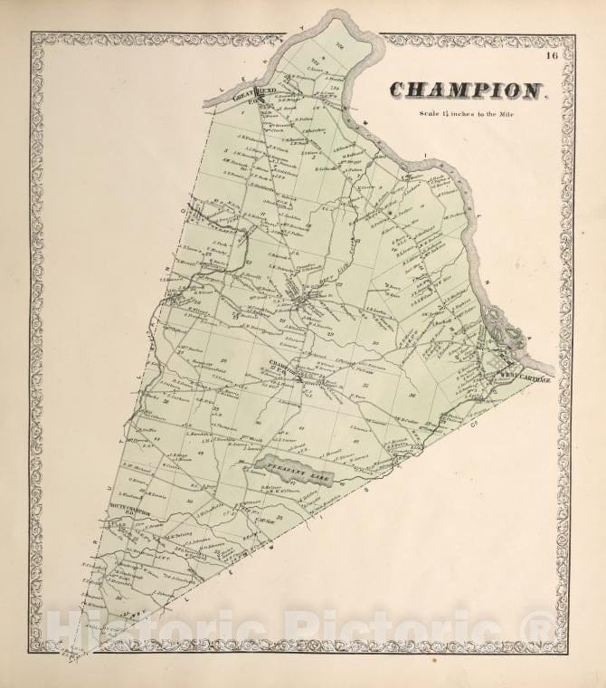 Historic Map - 1864 Jefferson County (N.Y.), Champion. - Vintage Wall Art