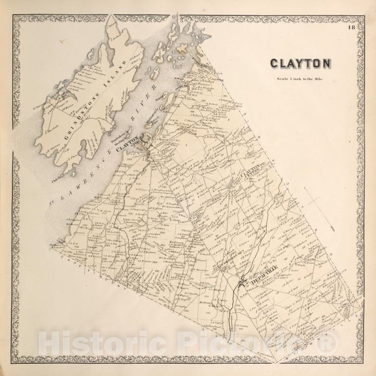 Historic Map - 1864 Jefferson County (N.Y.), Clayton - Vintage Wall Art