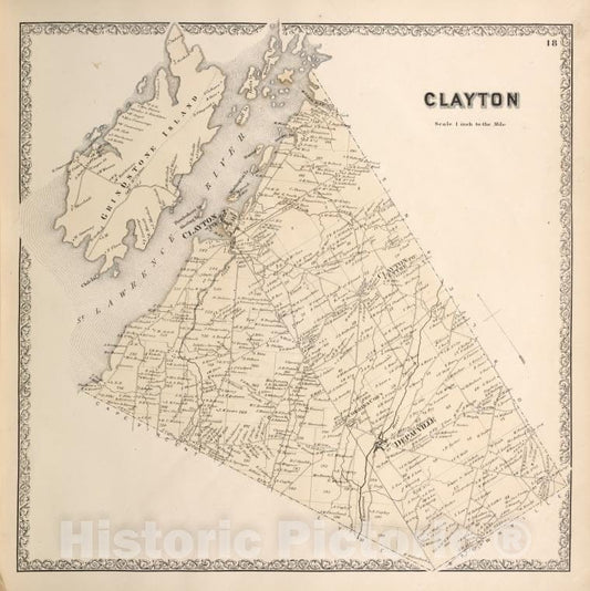 Historic Map - 1864 Jefferson County (N.Y.), Clayton - Vintage Wall Art