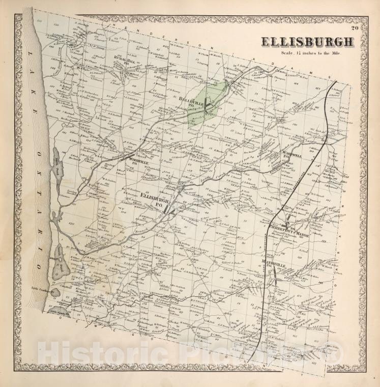 Historic Map - 1864 Jefferson County (N.Y.), Ellisburgh - Vintage Wall Art
