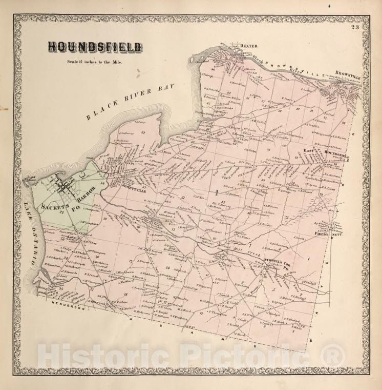 Historic Map - 1864 Jefferson County (N.Y.), Houndsfield - Vintage Wall Art
