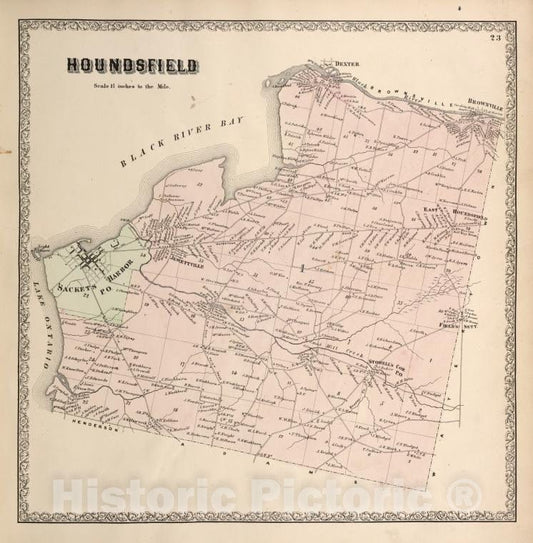 Historic Map - 1864 Jefferson County (N.Y.), Houndsfield - Vintage Wall Art