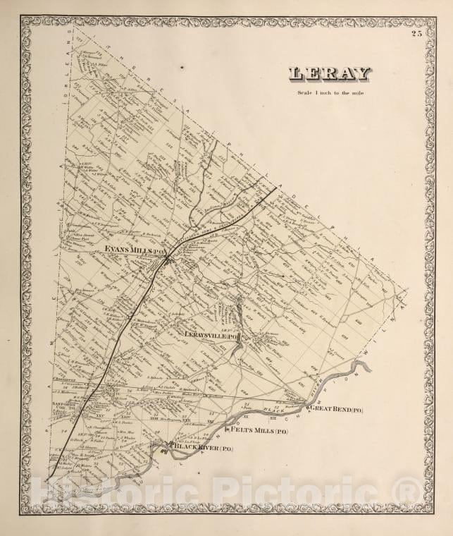 Historic Map - 1864 Jefferson County (N.Y.), Leray - Vintage Wall Art