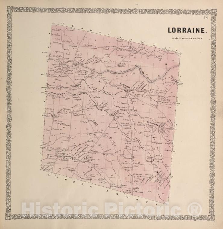 Historic Map - 1864 Jefferson County (N.Y.), Lorraine. - Vintage Wall Art