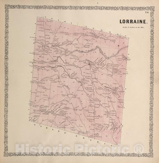 Historic Map - 1864 Jefferson County (N.Y.), Lorraine. - Vintage Wall Art