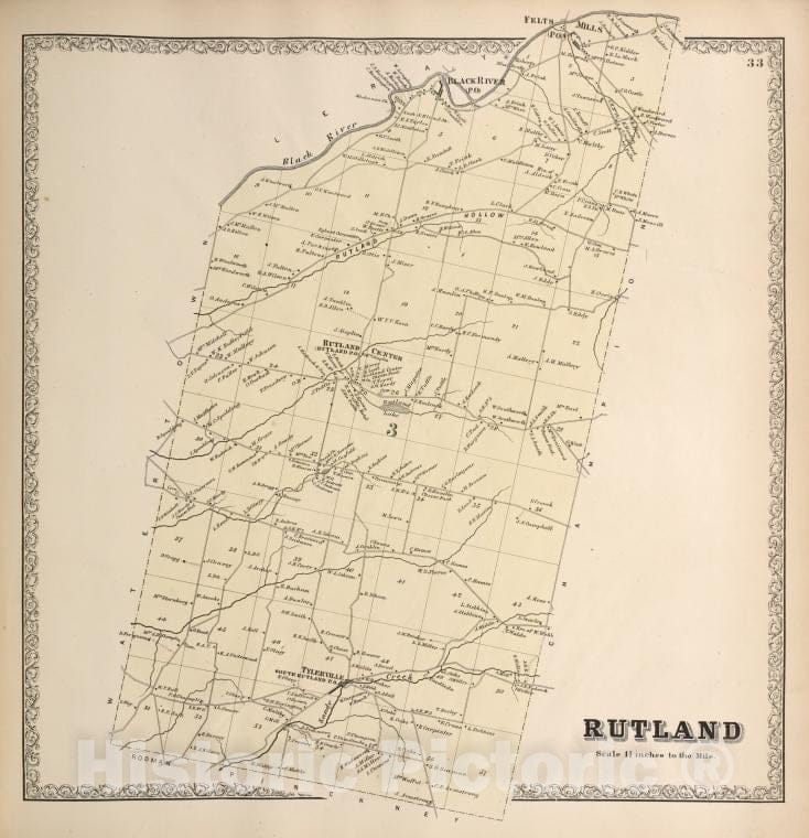 Historic Map - 1864 Jefferson County (N.Y.), Rutland - Vintage Wall Art
