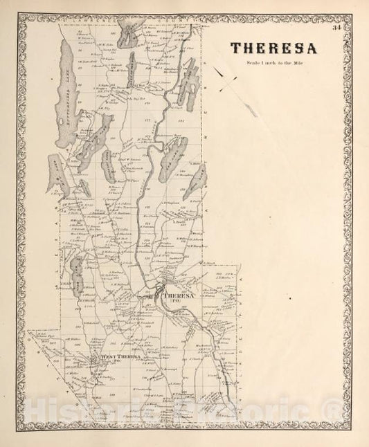 Historic Map - 1864 Jefferson County (N.Y.), Theresa - Vintage Wall Art