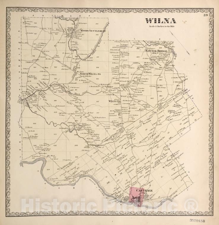Historic Map - 1864 Jefferson County (N.Y.), Wilna - Vintage Wall Art