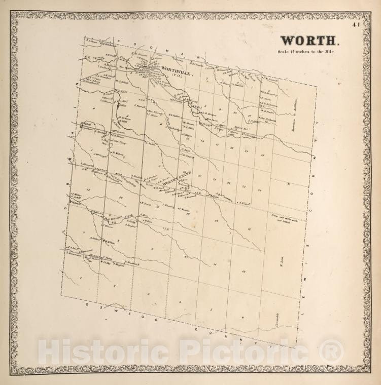 Historic Map - 1864 Worth. [Township], Jefferson County, New York (N.Y.) - Vintage Wall Art