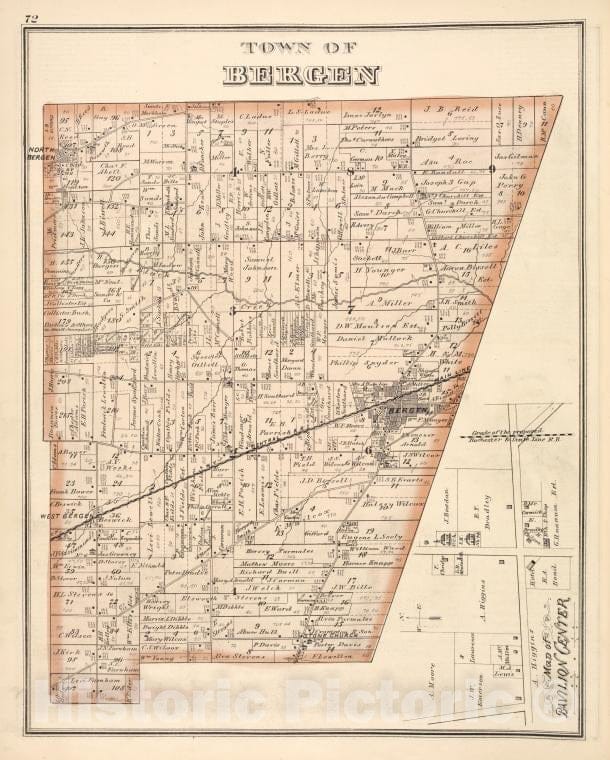 Historic Map - 1876 Genesee County (N.Y.), Town Of Bergen - Vintage Wall Art