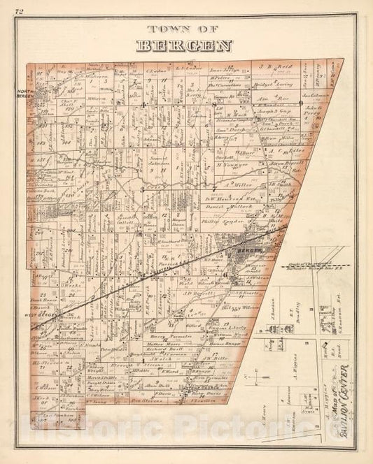 Historic Map - 1876 Genesee County (N.Y.), Town Of Bergen - Vintage Wall Art