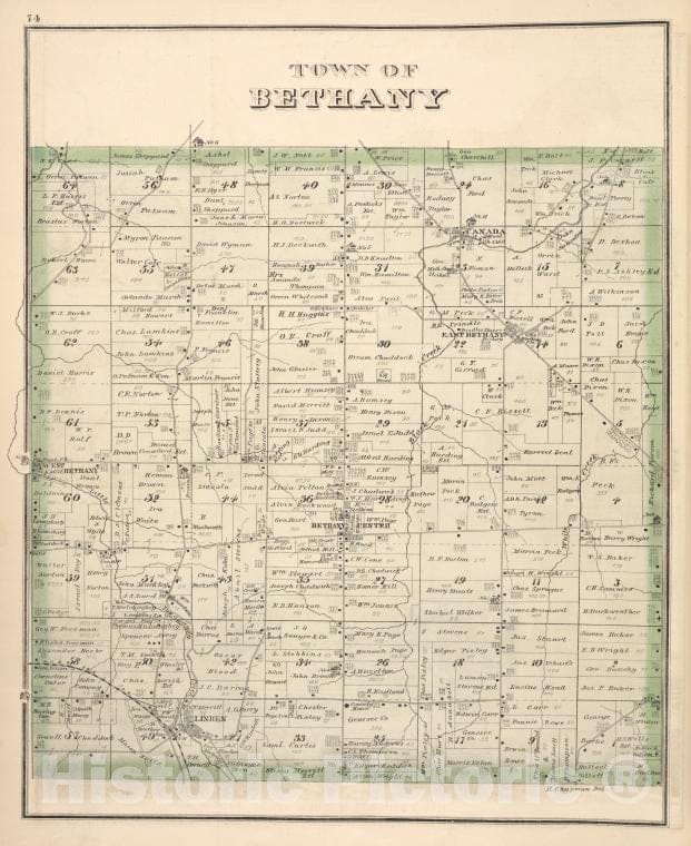 Historic Map - 1876 Genesee County (N.Y.), Town Of Bethany - Vintage Wall Art