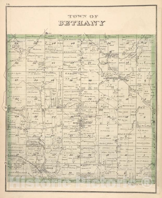 Historic Map - 1876 Genesee County (N.Y.), Town Of Bethany - Vintage Wall Art
