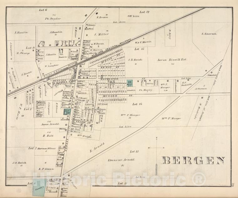 Historic 1876 Map - Bergen [Village] - Genesee County (N.Y.) - New York (Statenew Historical Atlas Of Genesee Co, New York. - Vintage Wall Art