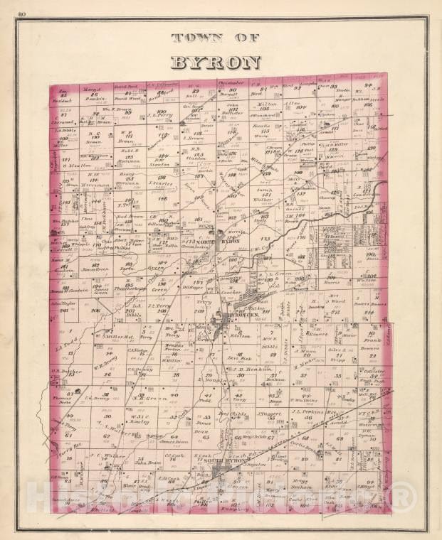 Historic Map - 1876 Genesee County (N.Y.), Town Of Byron - Vintage Wall Art