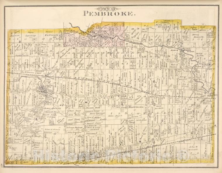 Historic 1876 Map - Pembroke. [Township] - Genesee County (N.Y.) - New York (Statenew Historical Atlas Of Genesee Co, New York. - Vintage Wall Art