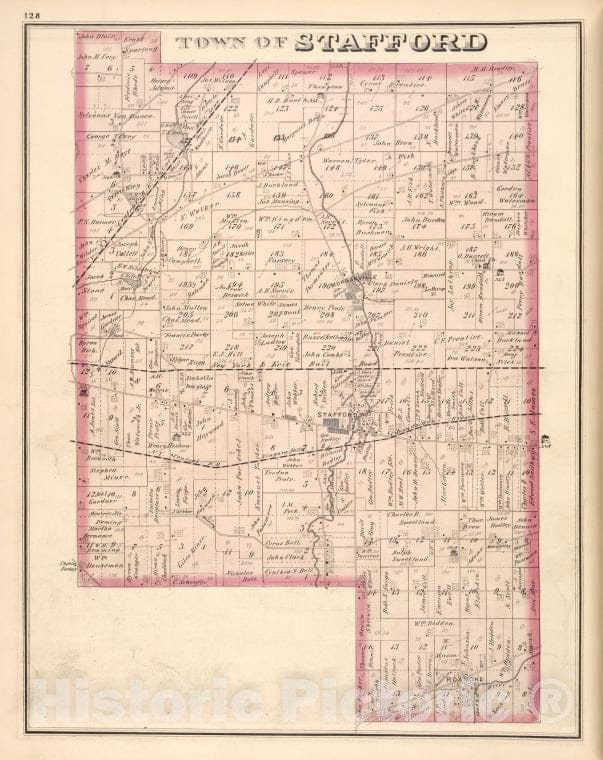 Historic Map - 1876 Genesee County (N.Y.), Town Of Stafford - Vintage Wall Art