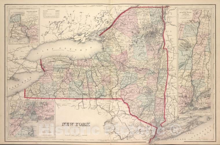 Historic 1876 Map - Niagara River And Vicinity; Vicinity Of New York; New York; Map - Vintage Wall Art