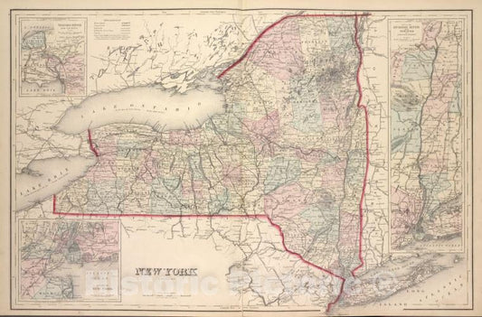 Historic 1876 Map - Niagara River And Vicinity; Vicinity Of New York; New York; Map - Vintage Wall Art