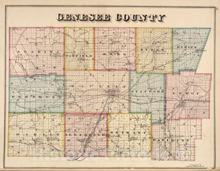 Historic 1876 Map - Genesee County - Genesee County (N.Y.) - New York (Statenew Historical Atlas Of Genesee Co, New York. - Vintage Wall Art