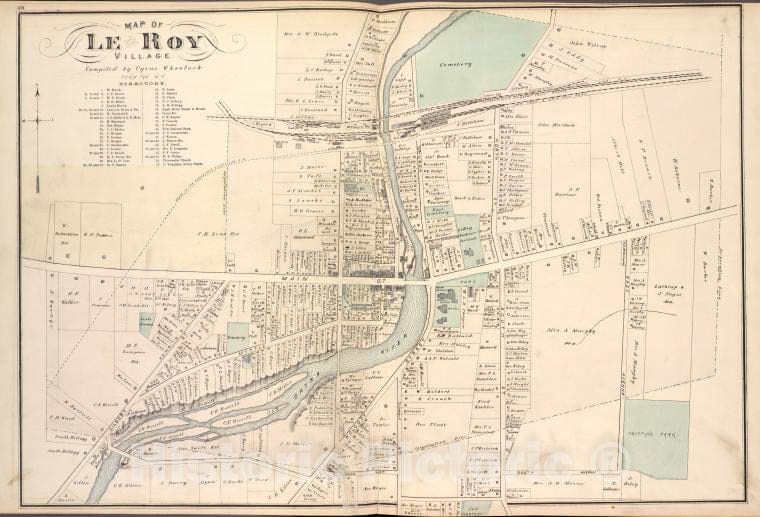 Historic Map - 1876 Genesee County (N.Y.), Map Of Le Roy Village. - Vintage Wall Art