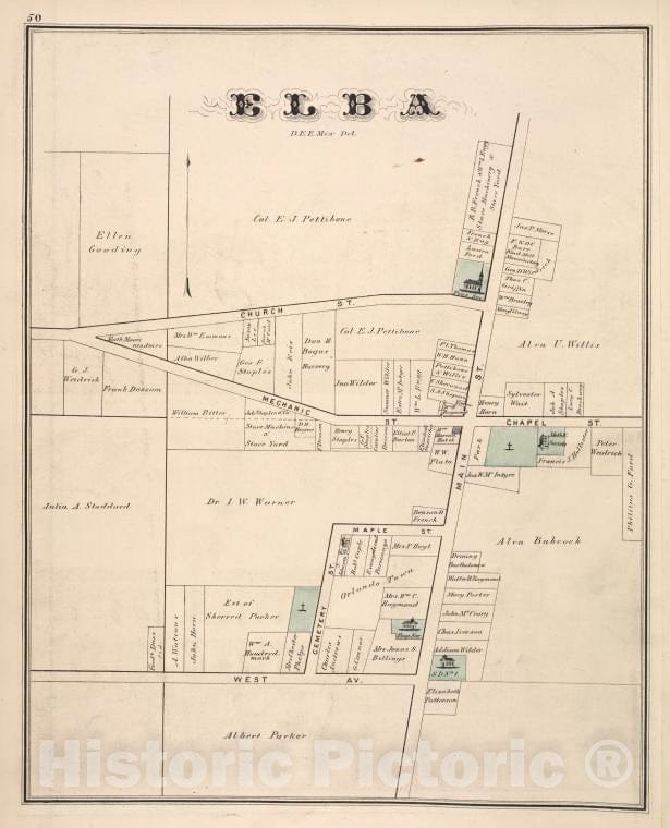 Historic 1876 Map - Elma [Village] - Genesee County (N.Y.) - New York (Statenew Historical Atlas Of Genesee Co, New York. - Vintage Wall Art