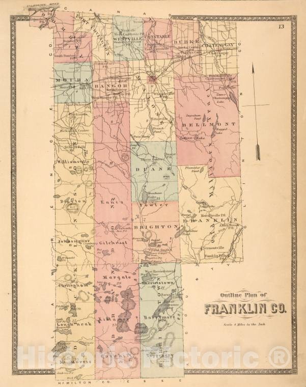 Historic 1876 Map - Outline Plan Of Franklin Co. - Vintage Wall Art