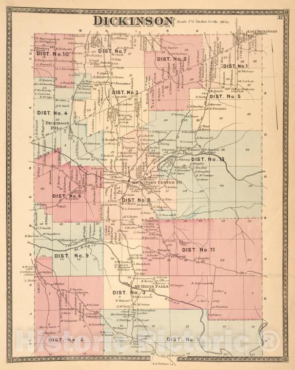 Historic Map - 1876 Franklin County (N.Y.), Dickinson - Vintage Wall Art