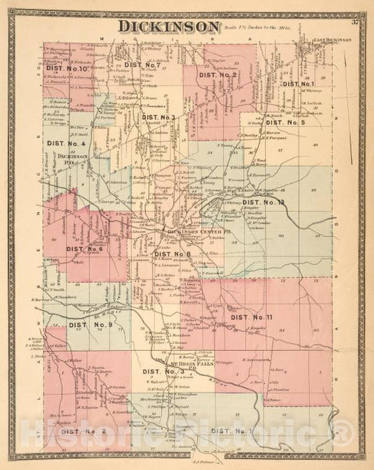 Historic Map - 1876 Franklin County (N.Y.), Dickinson - Vintage Wall Art