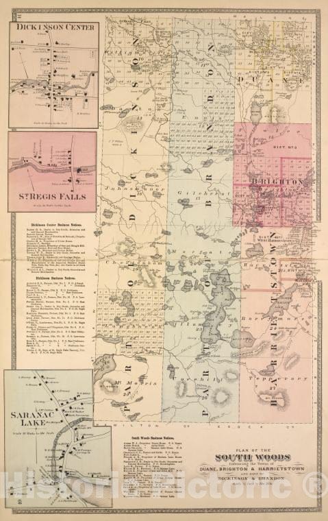 Historic 1876 Map - Dickinson Center [Village]; St. Regis Falls [Village]; Dickinson - Vintage Wall Art