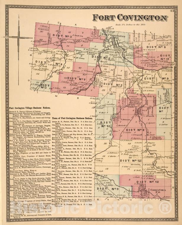 Historic 1876 Map - Fort Covington [Township]; Fort Covington Village Business Notic - Vintage Wall Art