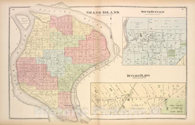 Historic Map - 1880 Erie County, New York (N.Y.), Grand Island ; South Buffalo; Buffalo Plains - Vintage Wall Art