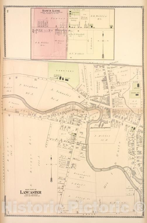 Historic Map - 1880 Erie County, New York (N.Y.), West Part Of Lancaster; Town Line - Vintage Wall Art