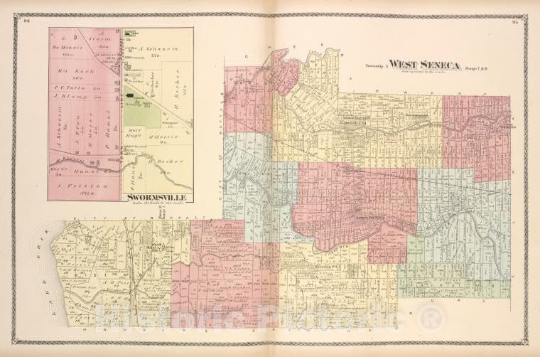 Historic Map - 1880 Erie County, New York (N.Y.), Swormsville; West Seneca - Vintage Wall Art