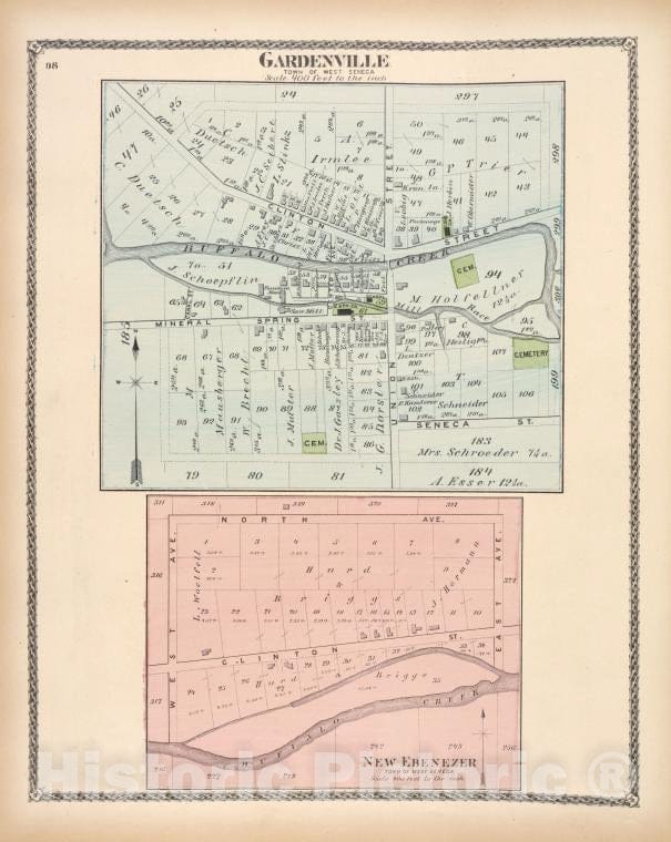 Historic Map - 1880 Erie County, New York (N.Y.), Gardenville; New Ebenezer - Vintage Wall Art