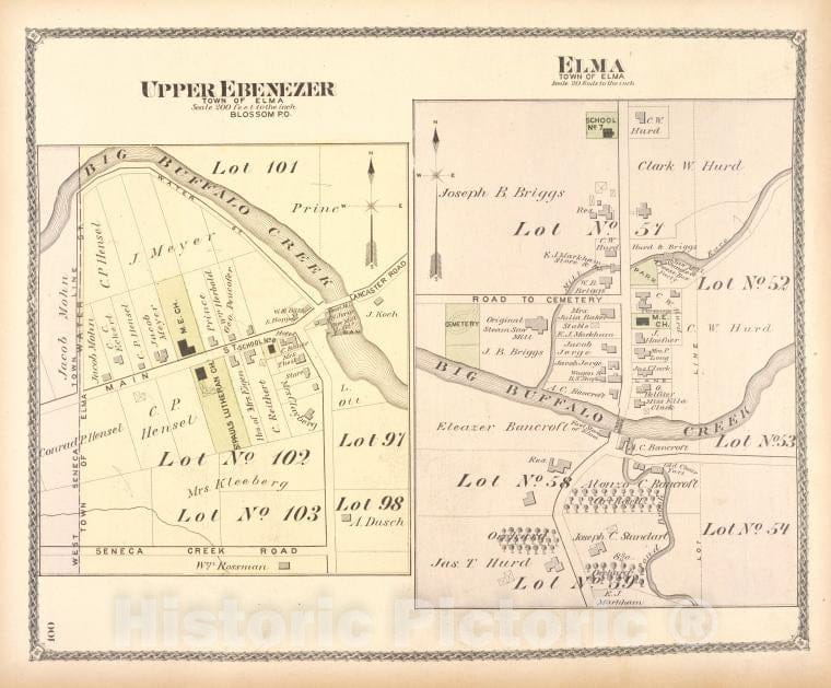 Historic Map - 1880 Erie County, New York (N.Y.), Upper Ebenezer ; Elma - Vintage Wall Art