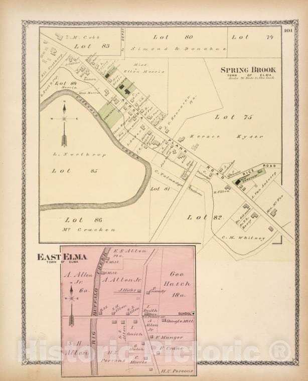 Historic Map - 1880 Erie County, New York (N.Y.), Spring Brook; East Elma - Vintage Wall Art