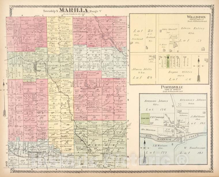 Historic Map - 1880 Erie County, New York (N.Y.), Marilla ; Willston; Porterville - Vintage Wall Art