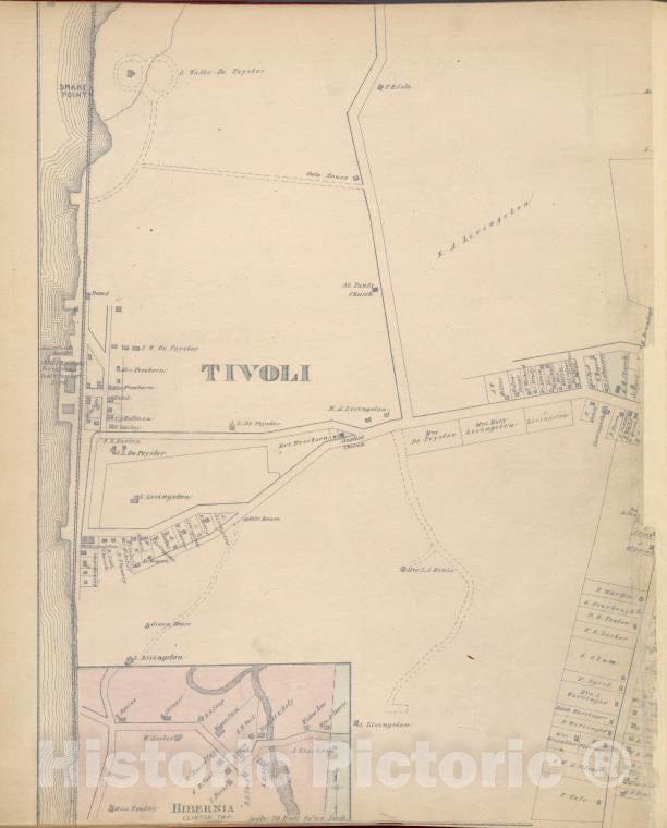 Historic Map - 1876 Dutchess County, New York (N.Y.), Tivoli; Hibernia; Barrytown; Barrytown Corners - Vintage Wall Art