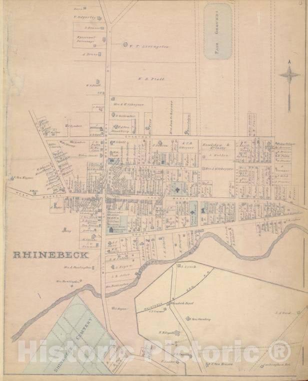 Historic 1876 Map - Rhinebeck [Village] - Dutchess County (N.Y.New Illustrated Atlas Of Dutchess County, New York. - Vintage Wall Art