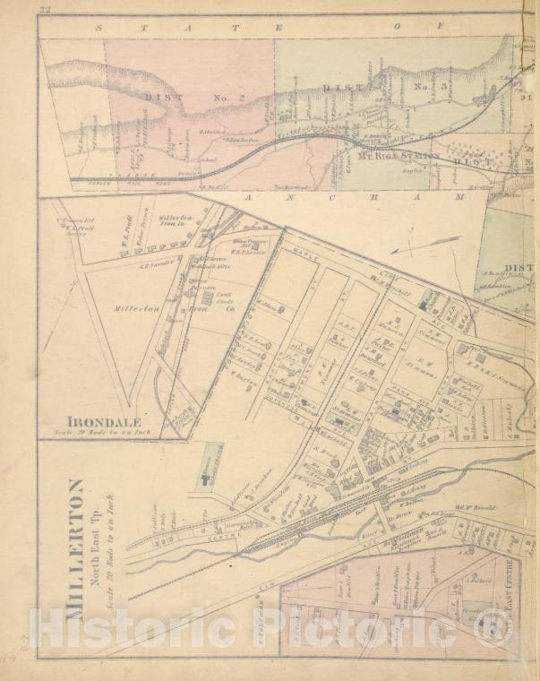 Historic Map - 1876 Dutchess County, New York (N.Y.), Irondale; Millerton; North East - Vintage Wall Art