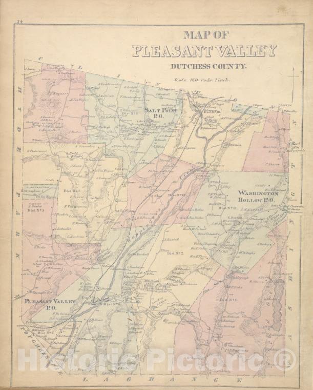 Historic Map - 1876 Dutchess County, New York (N.Y.), Map Of Pleasant Valley Dutchess County. - Vintage Wall Art