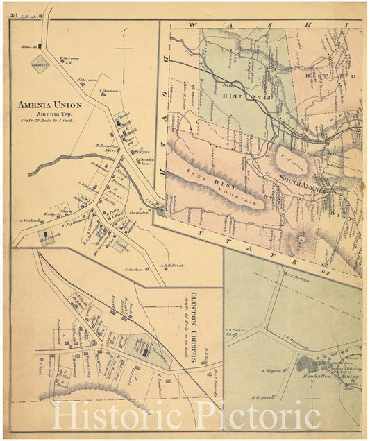 Historic Map - 1876 Dutchess County, New York (N.Y.), Amenia Union; Clinton Corners; Sharon Station; Map Of Amenia Township. - Vintage Wall Art