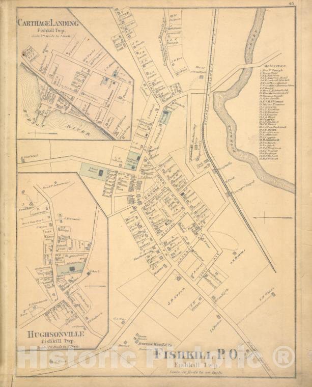 Historic Map - 1876 Dutchess County, New York (N.Y.), Carthage Landing; Hughsonville; Fishkill P.O. - Vintage Wall Art