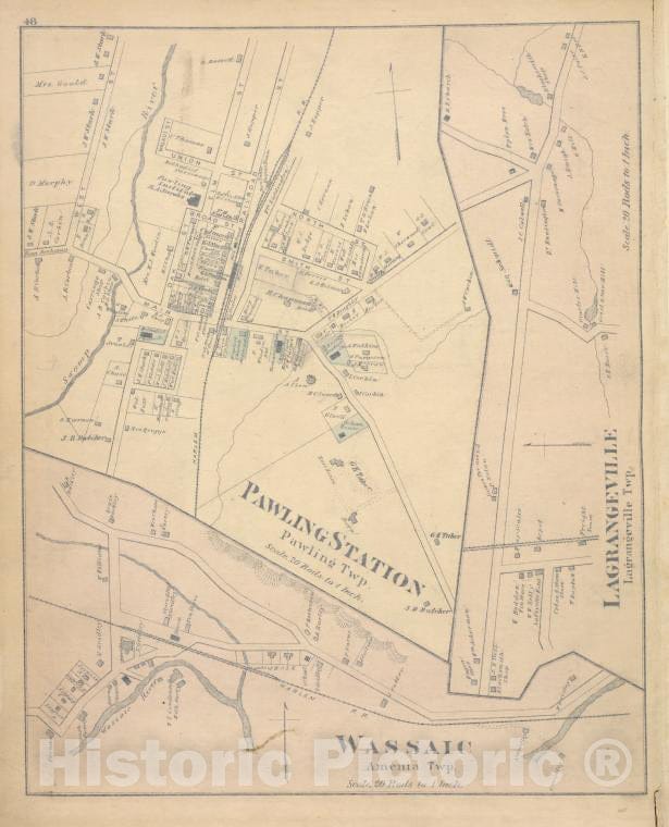 Historic Map - 1876 Dutchess County, New York (N.Y.), Pawlingstation; Wassaic; Lagrangeville - Vintage Wall Art